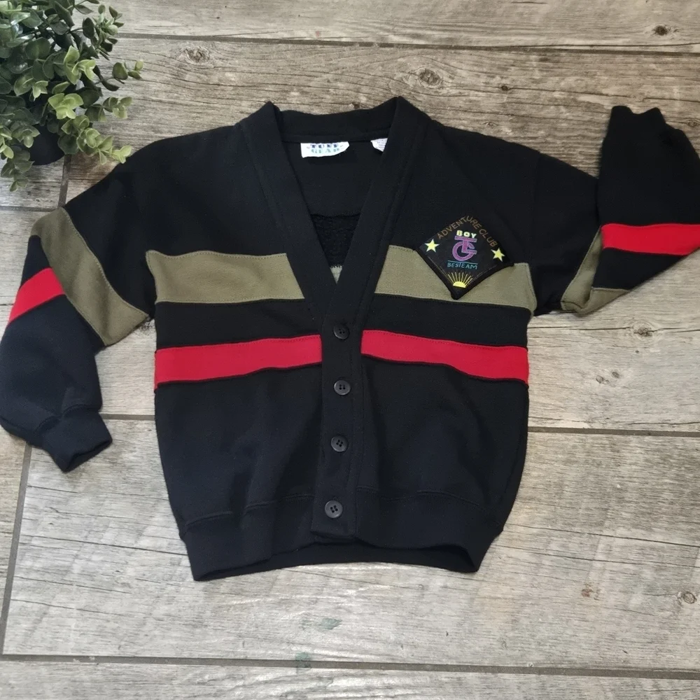 Tuff Gear Boys Black & Striped Button-Up V-neck Cardigan, Size 5